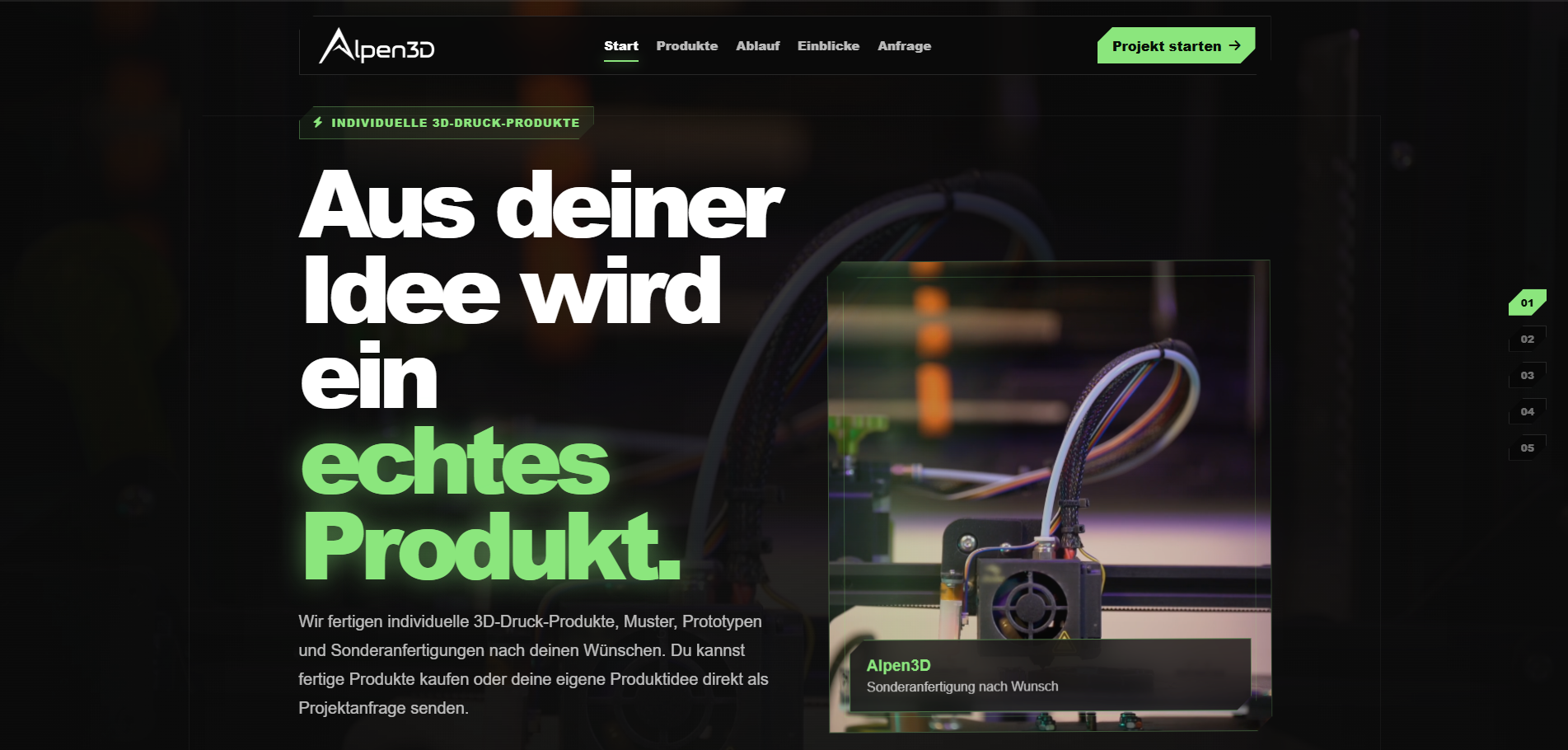 Website von Alpen3D für individuelle 3D-Druck-Produkte